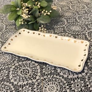 Elegance Trinket Serving Dish Tray with Gold Trim and Hearts NWOT